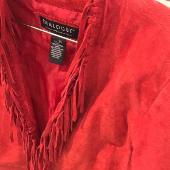 VTG Dialogue Western Jacket Womens XS Red Leather Fringe Braided Southwestern - Picture 3 of 10